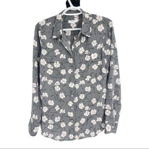 Equipment Gray floral silk long sleeve blouse
